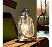 Eglo Bradford, Lámpara de mesa, 1 foco, estilo vintage, acero, color plateado envejecido, vidrio: transparente, casquillo E27, incluye interruptor