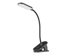 Eglo Lámpara LED con clip Raizal, luz de clip de batería para cama, lámpara de noche a clip, regulable al tacto en pasos, lámpara de lectura con clip hecha de plástico negro, blanco frío