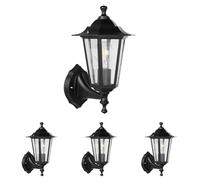 Eglo Laterna 4 Lámpara de pared para exterior de 1 foco, luz de pared de aluminio fundido en negro y cristal transparente, casquillo E27, IP44 (Paquete de 4)