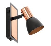 Eglo LED Aplique de Pared Barnham, Foco de Pared, Lámpara de Pared de Metal, Lámpara de Salón en Negro y Cobre, Lámpara de Pasillo, Spot con Bombilla GU10, Luz Cálida