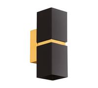 Eglo LED Aplique Passa, lámpara de pared 2 luces, foco interior metal negro y dorado, lámpara salón y pasillo con luz arriba y abajo, cuadrado, casquillo GU10
