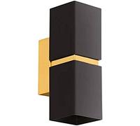Eglo LED Aplique Passa, lámpara de pared 2 luces, foco interior metal negro y dorado, lámpara salón y pasillo con luz arriba y abajo, cuadrado, casquillo GU10