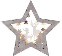 EGLO LED decoración navideña, silueta navideña en forma de estrella | con motivo de bosque, paisaje invernal con iluminación a pilas, luz cálida