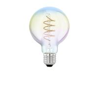 Eglo LED E27, bombilla globe regulable de colores, foco con espiral de color brillante, luz arcoiris, 4 vatios, 200 lúmenes, blanco cálido, 2000k, luz Edison, G80, Ø 8 cm