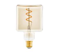 EGLO LED E27 lámpara regulable, bombilla vintage espiral ámbar, 4 vatios, 180 lúmenes, blanco cálido, 1600 Kelvin, bombilla deco cubo, diámetro 9,5 cm