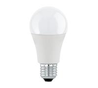 Eglo LED E27 regulable, bombilla 11 vatios (equivalente a 75 vatios), 1055 lúmenes, 3000 Kelvin, foco blanco cálido, luminaria blanca opal, A60, Ø 6 cm