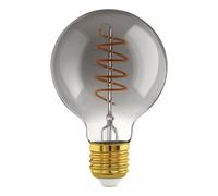 Eglo LED E27 regulable, LED espiral Globo, bombilla vintage negra-transparente en diseño retro, 4 vatios, 100 lúmenes, blanco cálido, 2000k, foco Edison G80, Ø 8 cm