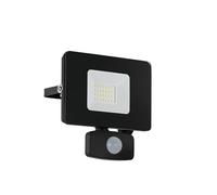 Eglo LED foco exterior Faedo 3, 1 luz exterior de llama incl. detector de movimiento, foco de pared con sensor de aluminio, color: negro, cristal: transparente, 20 W, IP44