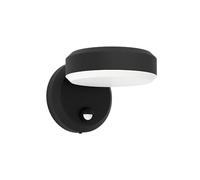 Eglo LED Fornaci Lámpara para pared de exteriores, iluminación exterior con detector de movimiento y sensor crepuscular, metal en negro y plástico blanco, aplique blanco cálido, IP54