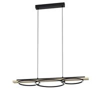 Eglo LED lámpara colgante Boyal de 3 llamas regulable, metal, madera, plástico, lámpara de mesa de comedor en negro, marrón, blanco, lámpara de salón, certificado FSC