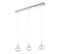 Eglo LED Lámpara colgante Montefio 1, lámpara suspendida de 3 luces, diseño en metal, vidrio y cristal, colgante en acabado cromado y blanco, luz LED cálida para comedor, longitud 87 cm
