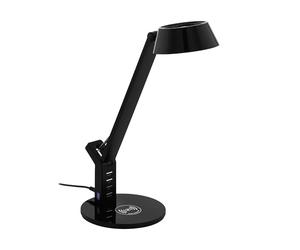 Eglo LED lámpara de mesa Banderalo, de escritorio con estación de carga QI, negro neutro, regulable, iluminación de oficina de plástico en blanco