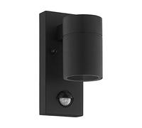 Eglo LED lámpara de pared de exterior Riga 5, lámpara de exterior con detector de movimiento, sensor crepuscular, acero galvanizado en negro, cristal en transparente, blanco cálido, GU10, IP44