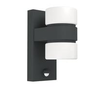 Eglo LED Lámpara de pared exterior Atollari, lámpara exterior de 2 luces | con sensor de movimiento, aplique de aluminio y plástico, color antracita y blanco, IP44