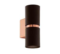 Eglo LED lámpara de pared Passa, aplique de 2 luces, foco interior de metal marrón y cobre, lámpara salón, pasillo con luz arriba y abajo, redonda, casquillo GU10