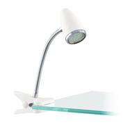 Eglo LED Lámpara de pinza Riccio 1, iluminación con brazo flexible, foco de pinza de plástico blanco y metal cromado, con pinza y interruptor, incluye bombilla GU10 luz cálida