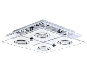 Eglo LED lámpara de techo Cabo, 4 luces, foco de techo en acero inoxidable | y vidrio satinado, lámpara para salón en cromo, blanco, transparente, cocina, pasillo, casquillo GU10, 29x29 cm