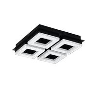 Eglo LED lámpara de techo Fradelo 1, lámpara de techo de 4 llamas, lámpara de salón de metal, plástico en negro, cristal en claro, lámpara de dormitorio angular, LEDs blanco cálido, 28 cm