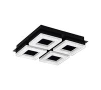 Eglo LED lámpara de techo Fradelo 1, lámpara de techo de 4 llamas, lámpara de salón de metal, plástico en negro, cristal en claro, lámpara de dormitorio angular, LEDs blanco cálido, 28 cm