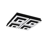 Eglo LED lámpara de techo Fradelo 1, lámpara de techo de 8 llamas, lámpara de salón de metal, plástico en negro, cristal en claro, lámpara de dormitorio angular, LEDs blanco cálido, 52 cm