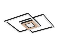 Eglo LED lámpara de techo Marinello, iluminación de 3 luces con mando a distancia, color de luz regulable, lámpara de metal, madera, plástico en negro, marrón y blanco