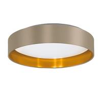 Eglo LED lámpara de techo Maserlo 2, luminaria de techo textil, luz de techo de salón de tela en oro y taupe, plástico en blanco, blanco cálido, Ø 38 cm