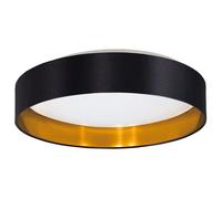 Eglo LED lámpara de techo Maserlo 2, luminaria de techo textil, luz de techo de salón de tela en oro y negro, plástico en blanco, blanco cálido, Ø 38 cm