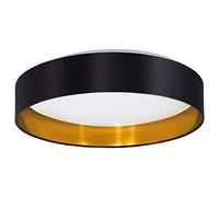Eglo LED lámpara de techo Maserlo 2, luminaria de techo textil, luz de techo de salón de tela en oro y negro, plástico en blanco, blanco cálido, Ø 38 cm