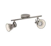 Eglo LED Lámpara de techo Seras, lámpara de techo industrial de 2 luces, foco de techo de metal, lámpara para salón en níquel antiguo, lámpara para pasillo, spots con bombillas GU10, luz cálida