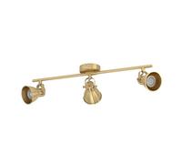 Eglo LED lámpara de techo Seras, luminaria con 3 focos, barra de focos giratoria, iluminador para sala de acero en latón cepillado y oro, luces con bombilla GU10, blanco cálido
