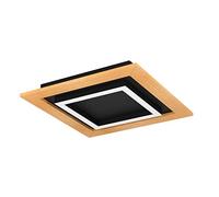 EGLO LED lámpara de techo Tirrenara, luz cuadrada regulable con control remoto, FSC100HB, luminaria de madera, metal en negro y plástico en blanco, iluminación de techo blanco cálido-frío