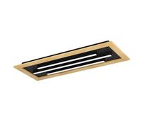 EGLO LED lámpara de techo Tirrenara, luz rectangular regulable con control remoto, FSC100HB, luminaria de madera, metal en negro y plástico en blanco, iluminación de techo blanco cálido-frío