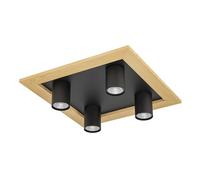 Eglo LED lámpara de techo Valcasotto, luminaria de madera con 4 luces y metal en blanco y negro, FSC100HB, iluminación de techo, incl. focos GU10, blanco cálido