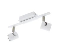 Eglo LED lámpara de techo Vergiano, lámpara de techo de 2 luces regulable, foco de techo de metal y aluminio, lámpara para salón en blanco y níquel mate, focos con bombillas GU10, luz cálida