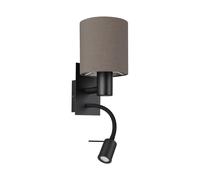 Eglo LED Pasteri Aplique para interiores con lámpara de lectura, de metal en negro y textil en marrón y antracita, aplique para salón y dormitorio, casquillo E27