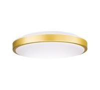 EGLO Lezuza Lámpara de techo LED plana y redonda, para dormitorio, con montaje en superficie, fabricada en acero y plástico de color blanco y latón, con luz blanca cálida y un diámetro de 43 cm
