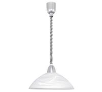 Eglo Lord 2 Lámpara colgante regulable en altura, lámpara colgante clásica de salón de metal plateado, plástico gris y cristal de alabastro blanco, casquillo E27