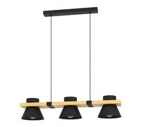 Eglo Maccles Lámpara colgante con 3 llamas, adecuada para colocar encima | de la mesa del comedor, fabricada en madera FSC100HB y metal de color negro, con portalámparas E27 y un diámetro de Ø 78 cm