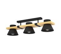 Eglo Maccles Lámpara de techo, adecuada para colocar en el salón y el dormitorio, con 3 llamas, fabricada en madera FSC100HB y metal de color negro, con portalámparas E27 y un diámetro de Ø 78 cm
