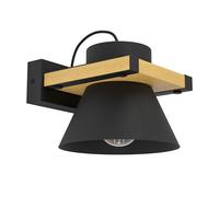 Eglo Maccles Lámpara de techo y de pared, adecuada para colocar | en espacios interiores y el pasillo, fabricada en madera natural FSC100HB y metal de color negro, y con portalámparas E27
