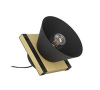Eglo Maccles Lámpara decorativa para mesa y mesita de noche, adecuada para colocar en el salón y el dormitorio, fabricada en metal de color negro y madera FSC100HB, y con portalámparas E27