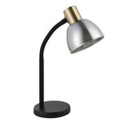 Eglo Macere Lámpara de mesa para oficina y dormitorio, lámpara de escritorio de metal negro y dorado y cristal ahumado, lámpara de noche con casquillo E14