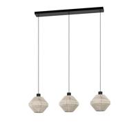 Eglo Midsumer Lámpara colgante sobre mesa de comedor, 3 luces, lámpara de comedor japonesa, metal negro y tela color crema, casquillo E27, diámetro de 38 cm