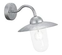 Eglo Milton Lámpara de pared para exterior, aplique de exterior de 1 foco de acero galvanizado en caliente de color plata y cristal, casquillo E27, IP44