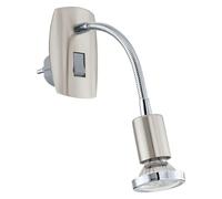 EGLO Mini lámpara con enchufe de 1 foco, lámpara de enchufe de acero, color níquel mate, cromado, enchufe GU10, incl interruptor y brazo flexible