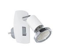 Eglo Mini Lámpara LED enchufable, con enchufe e interruptor, orientable, fabricada en acero de color blanco y cromado, con casquillo GU10