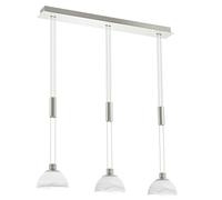 Eglo Montefio Lámpara colgante led de 3 focos de acero inoxidable en color plata y cristal de alabastro en color blanco, regulable en altura, color blanco cálido