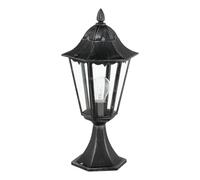 Eglo lámpara de pedestal para exteriores Navedo, lámpara de 1 llama para exteriores, lámpara de pedestal de aluminio fundido y cristal, color: negro, plata-patina, casquillo E27, IP44