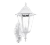 Eglo Navedo Lámpara de pared para exterior, aplique de exterior con detector de movimiento y sensor incluidos, fabricado en aluminio fundido y cristal, color: blanco, casquillo: E27, IP44