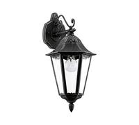 Eglo Navedo Lámpara de pared para exterior, luz de exterior de 1 foco, luz de pared de aluminio fundido en negro con pátina plateada y cristal, casquillo E27, IP44